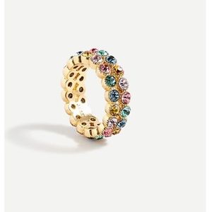 J Crew Crystal Bezel Ring multi color colorful gold plated ring statement ring 6